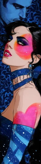 Free dark romance bookmark featuring a blue-themed vampire couple